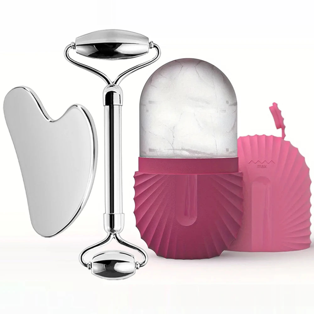 Rolo de gelo facial em aço inox com gua sha