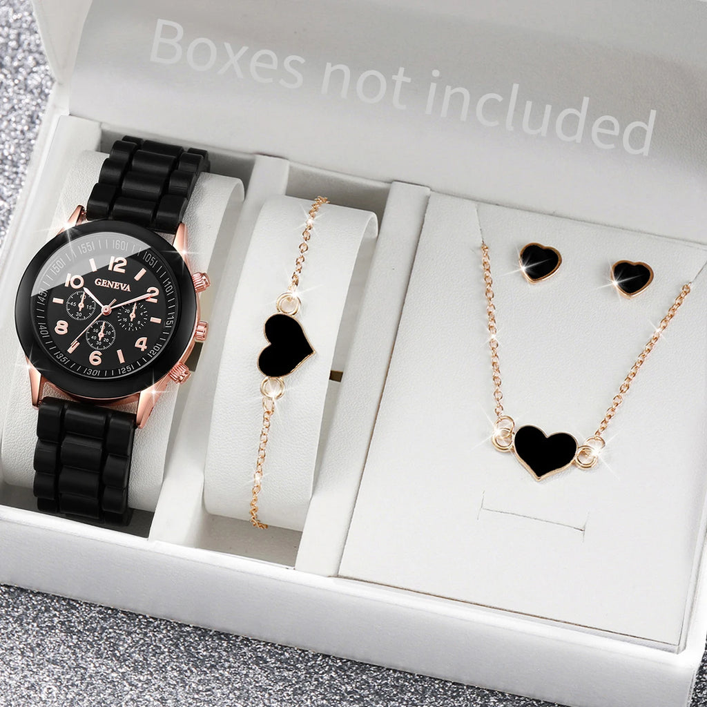 Kit relógio feminino com pulseiras e acessórios