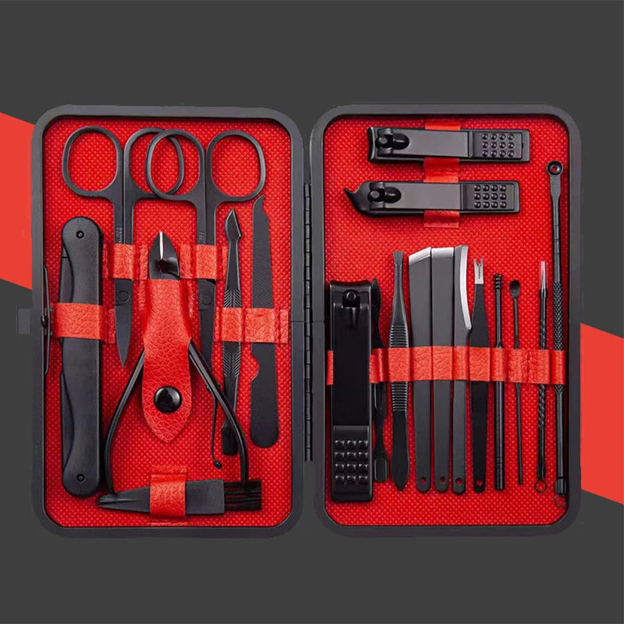 Kit manicure profissional com estojo de couro