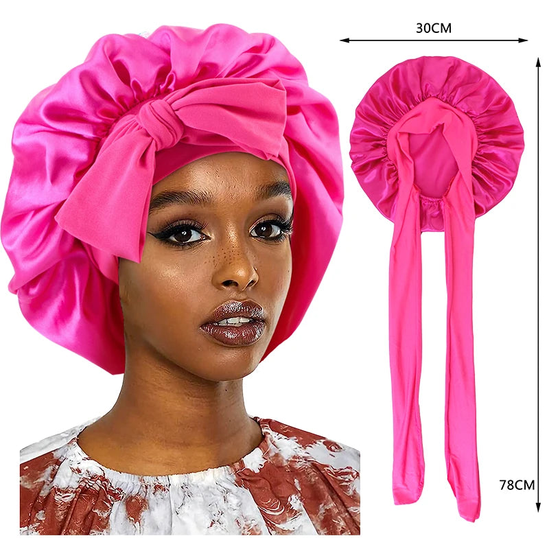 Touca de cetim para cabelo com faixa elástica larga