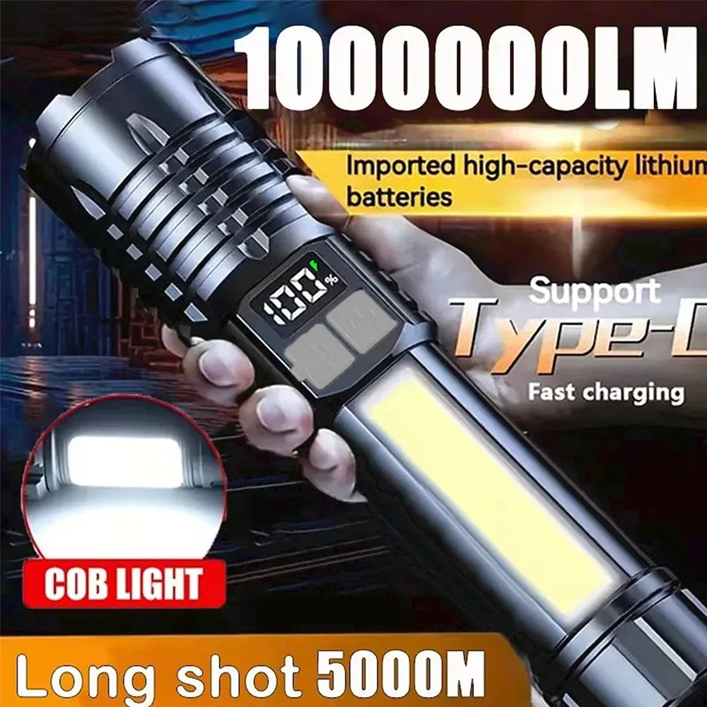 Lanterna LED potente recarregável com luz lateral