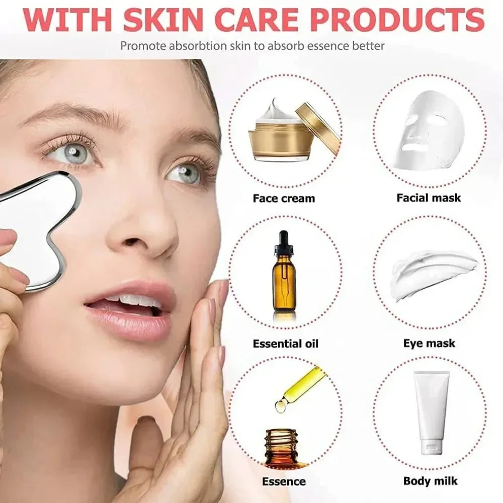 Kit rolo facial de gelo e gua sha em aço inox (3 peças)