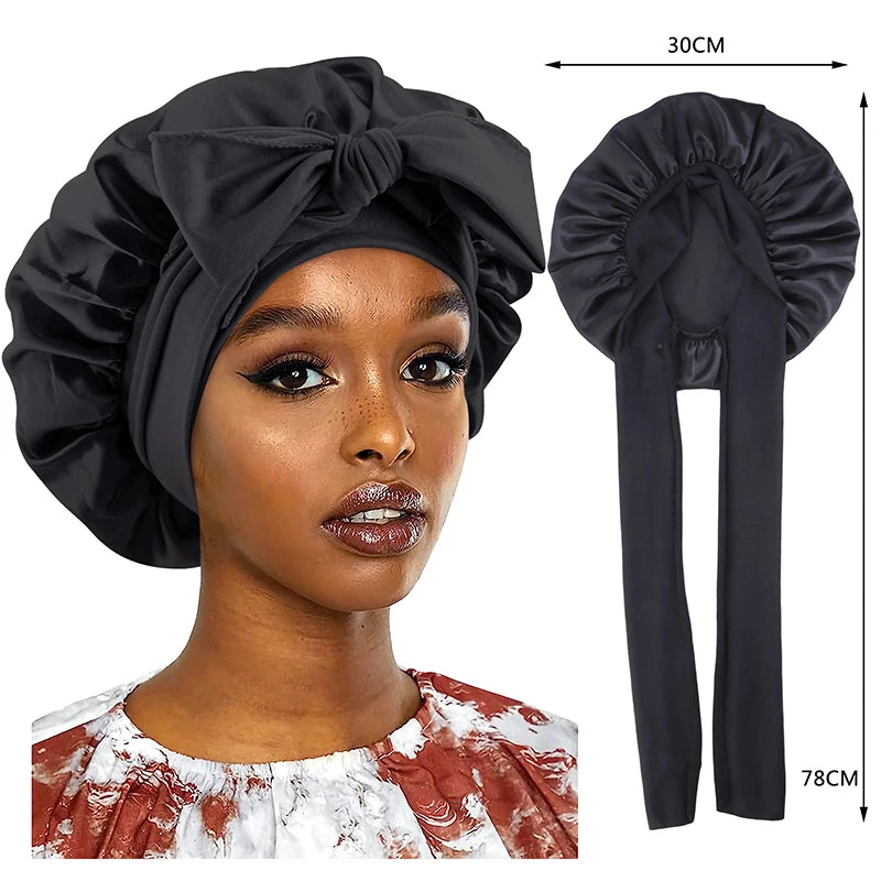 Touca de cetim para cabelo com faixa elástica larga