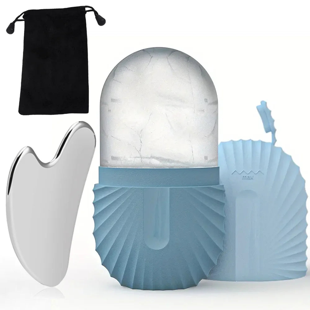 Kit gua sha e rolo de gelo facial em aço inox reutilizável
