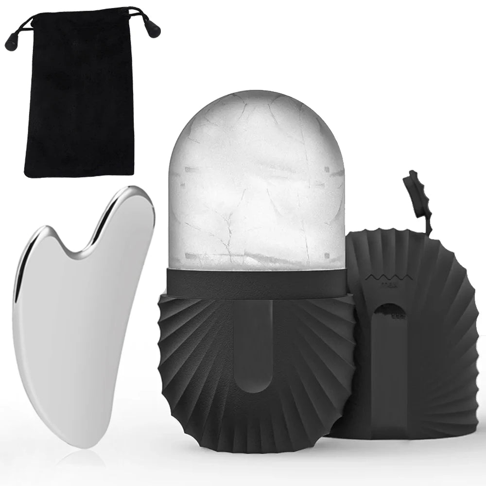 Kit gua sha e rolo de gelo facial em aço inox reutilizável