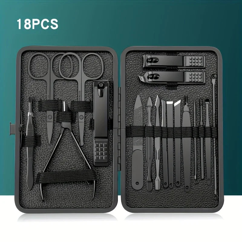 Kit manicure profissional com estojo de couro