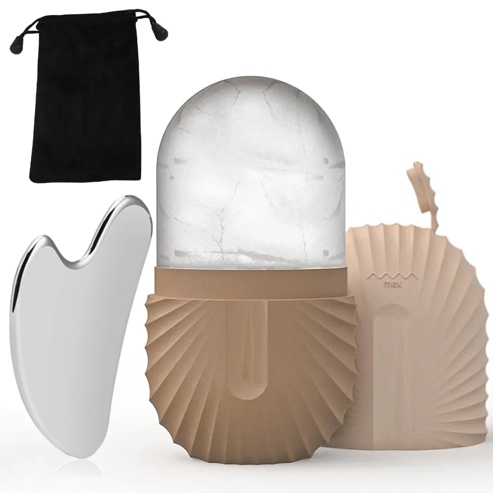Kit gua sha e rolo de gelo facial em aço inox reutilizável