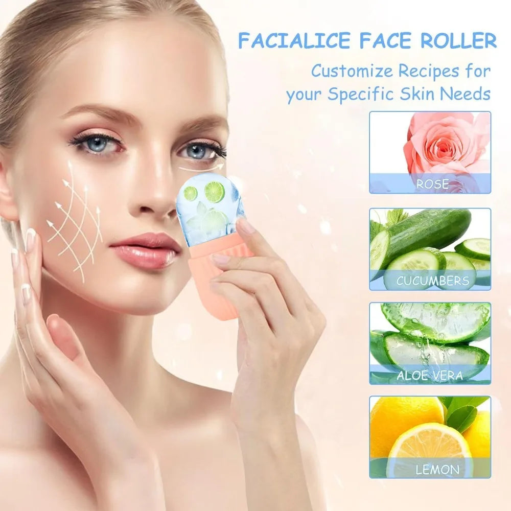 Kit rolo facial de gelo e gua sha em aço inox (3 peças)