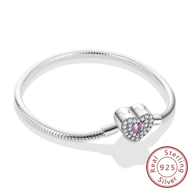 Pulseira de berloques em prata 925 com corações