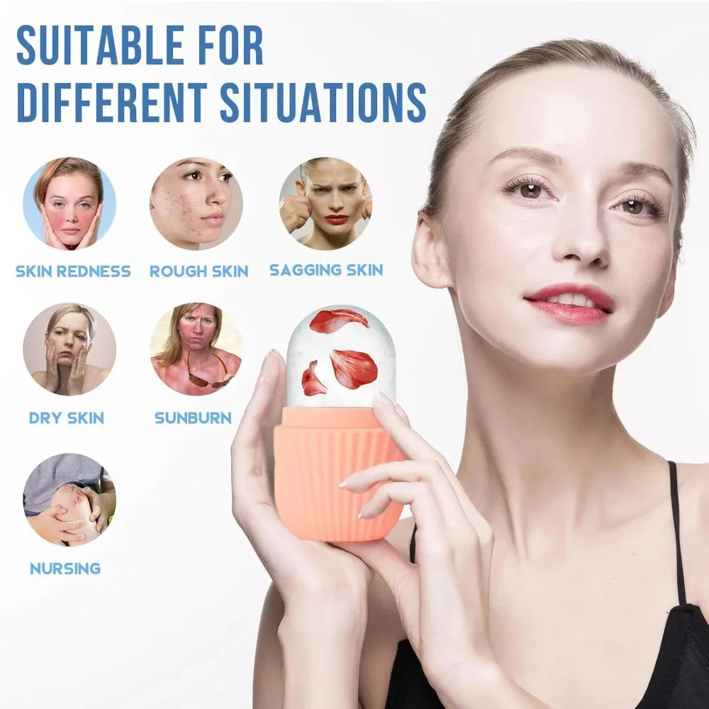 Kit rolo facial de gelo e gua sha em aço inox (3 peças)