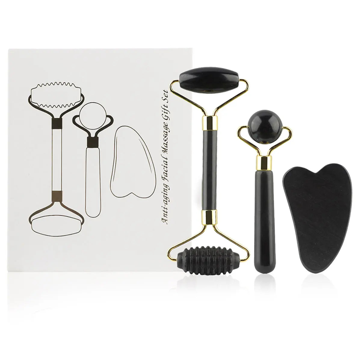 Kit 3 em 1 rolo facial e gua sha