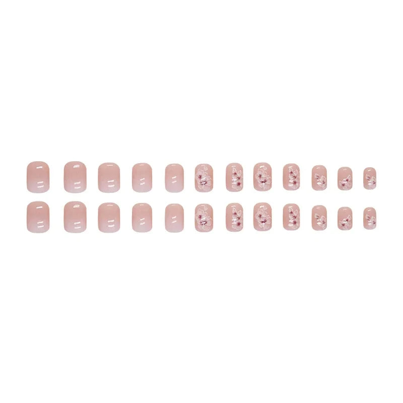 Kit 24 unhas postiças francesinha floral com cola