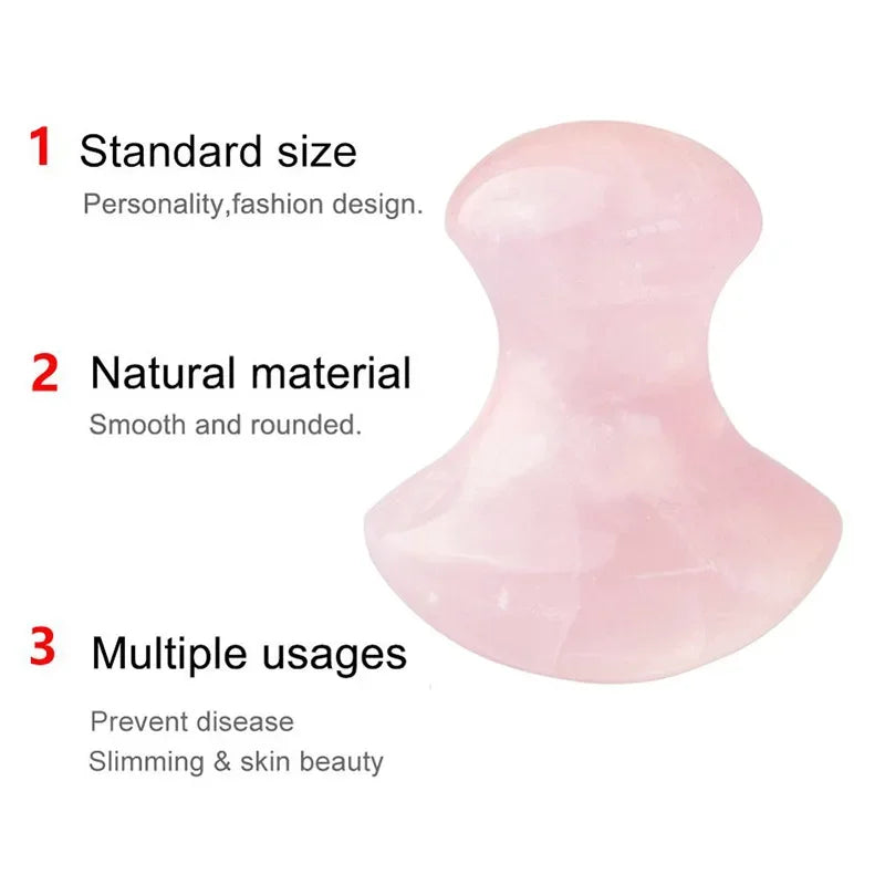 Rolo facial de quartzo rosa formato cogumelo com gua sha