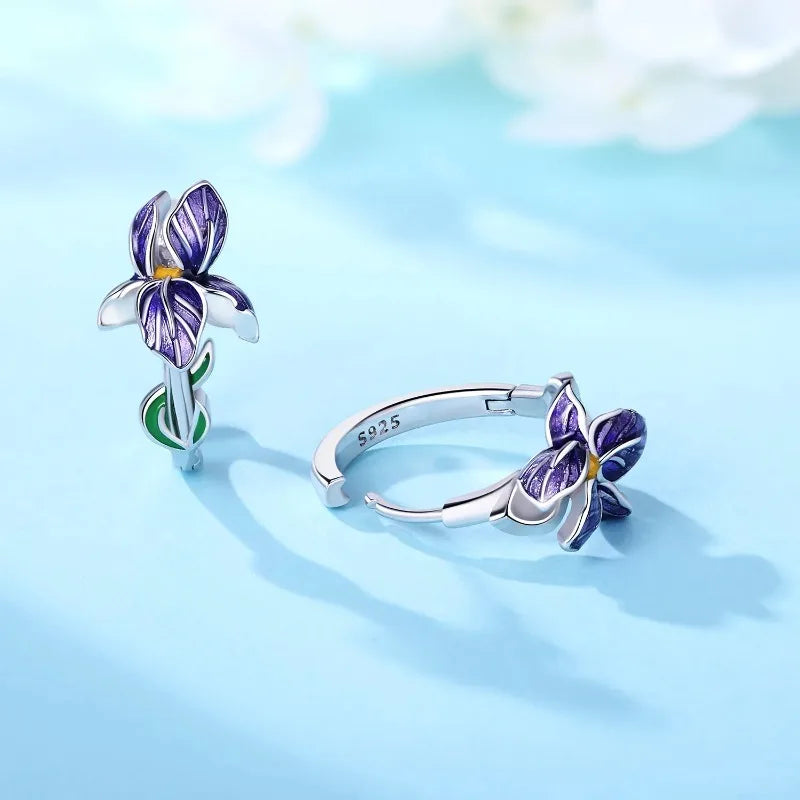 Brincos flor de íris em prata 925 com zircônia