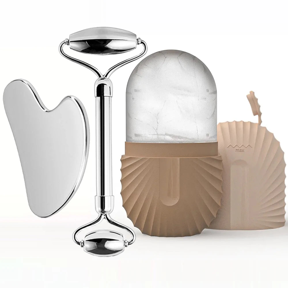 Rolo de gelo facial em aço inox com gua sha