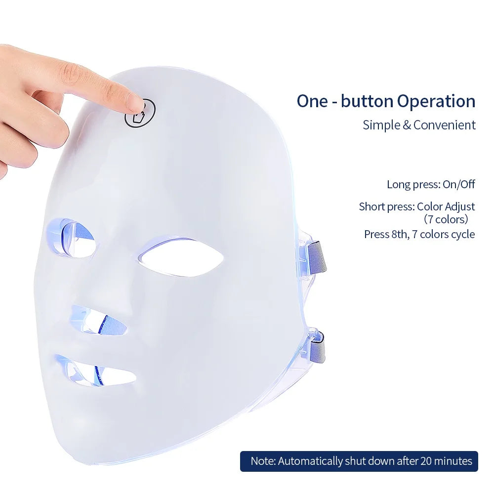 Máscara LED facial e para pescoço com 7 cores