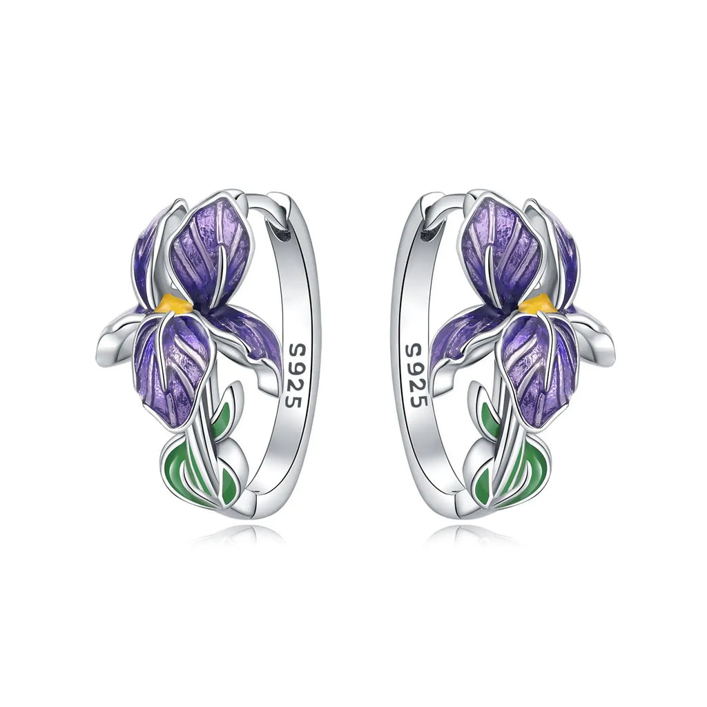 Brincos flor de íris em prata 925 com zircônia