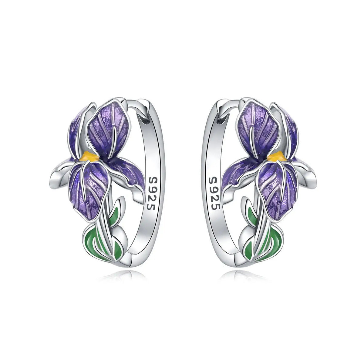 Brincos flor de íris em prata 925 com zircônia