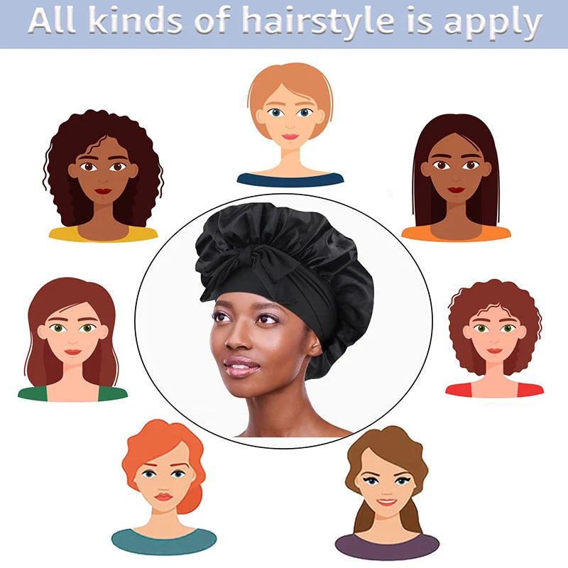 Touca de cetim para cabelo com faixa elástica larga