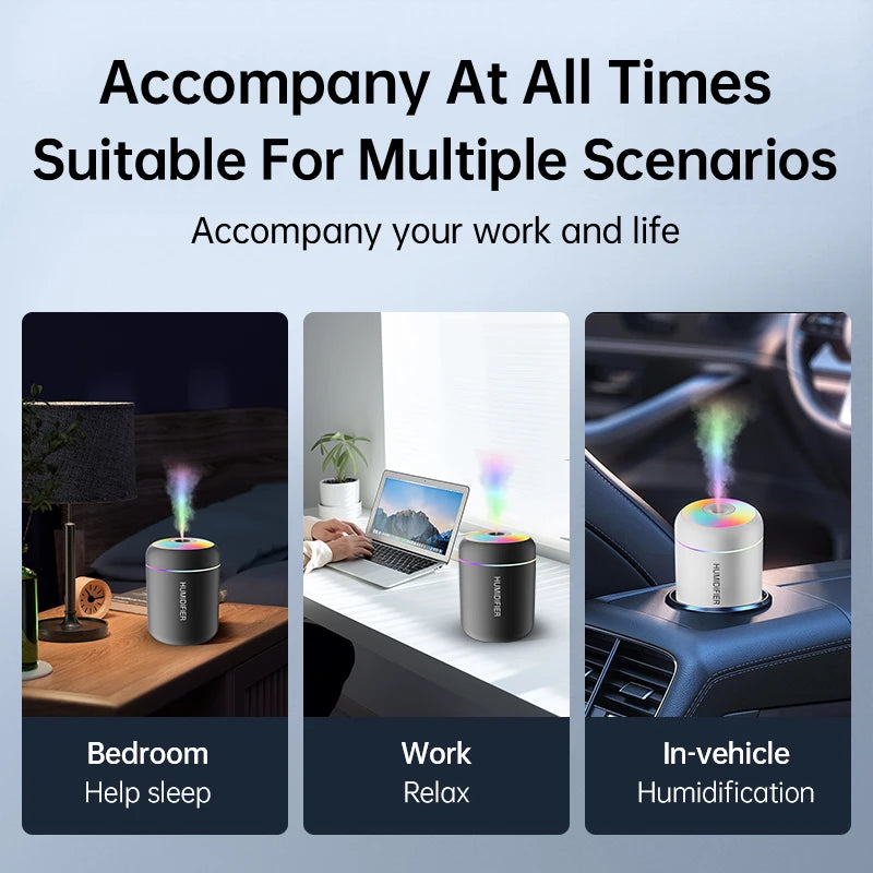 Mini umidificador e difusor de aromas USB 180 ml com luz