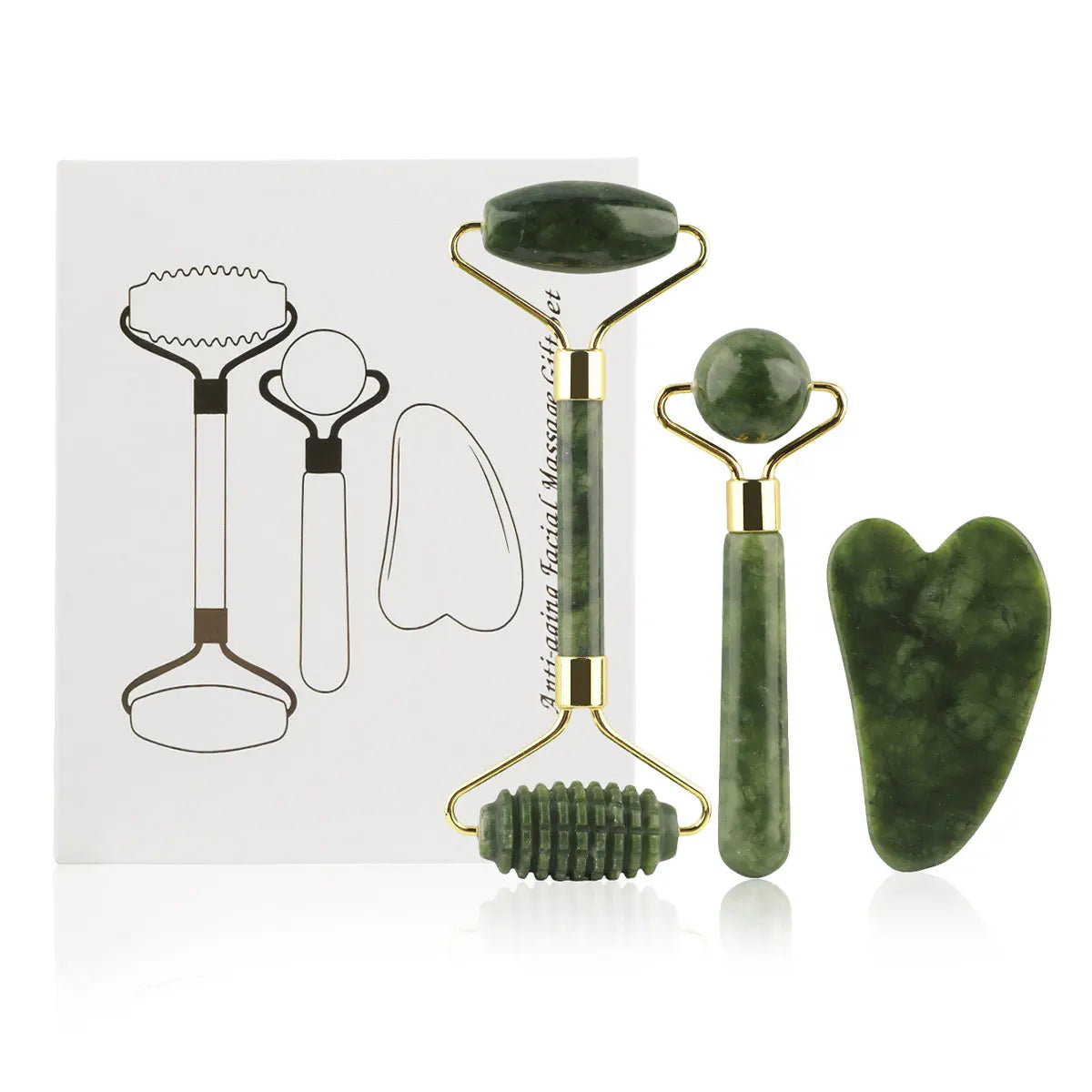 Kit 3 em 1 rolo facial e gua sha