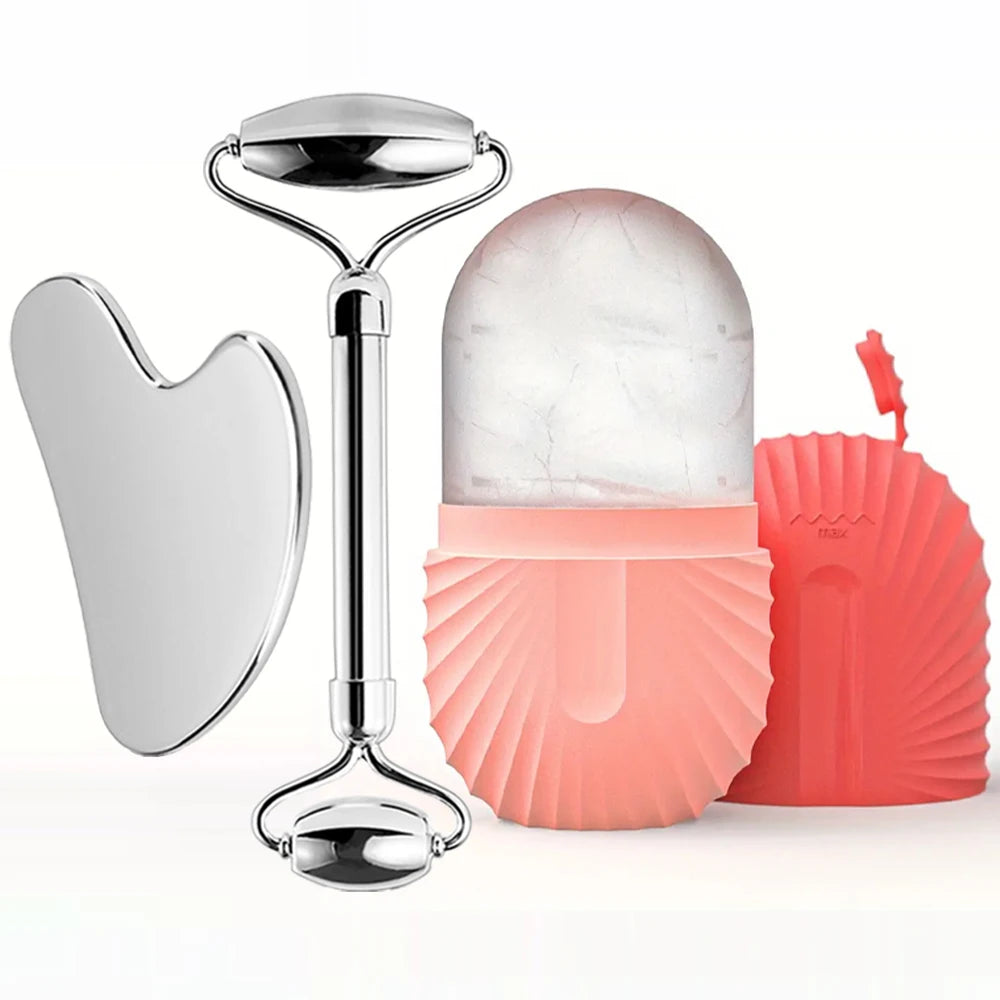 Rolo de gelo facial em aço inox com gua sha