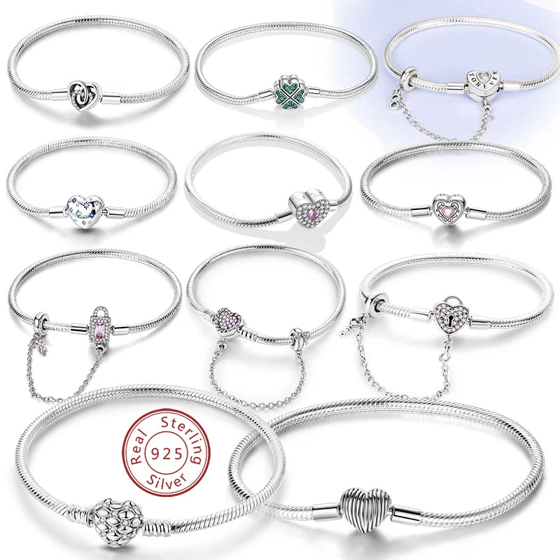 Pulseira de berloques em prata 925 com corações