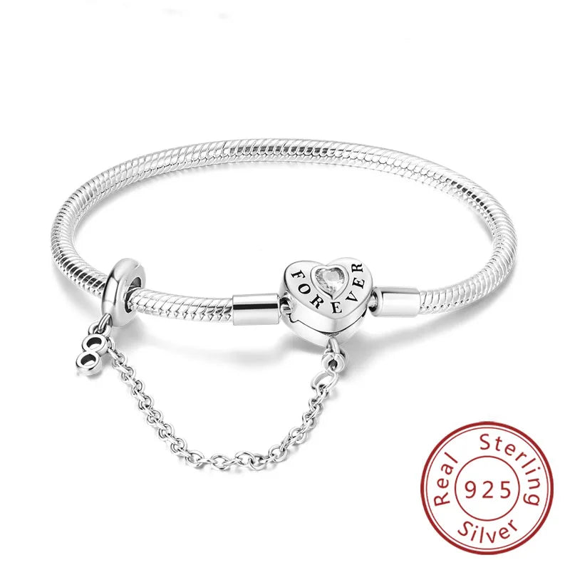 Pulseira de berloques em prata 925 com corações