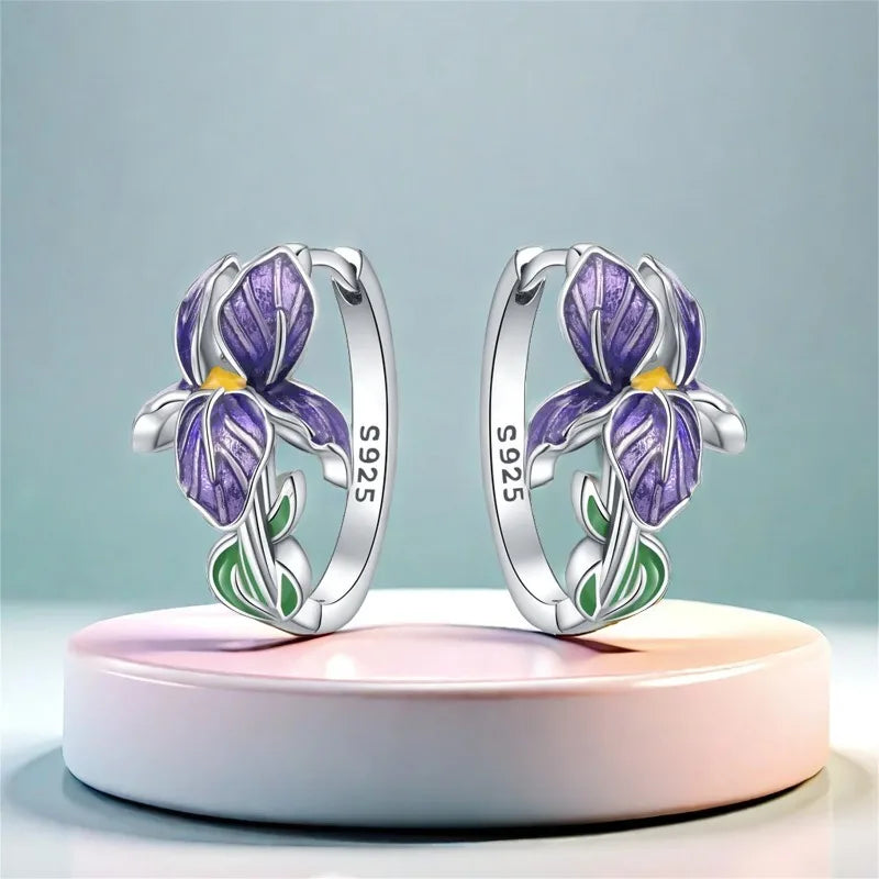 Brincos flor de íris em prata 925 com zircônia