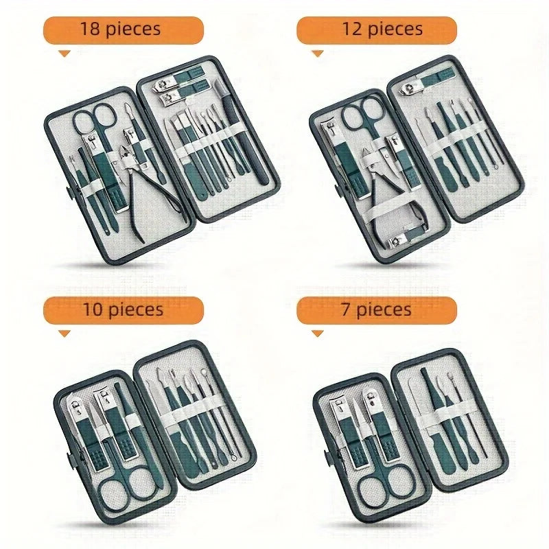 Kit manicure e pedicure em aço inox com estojo
