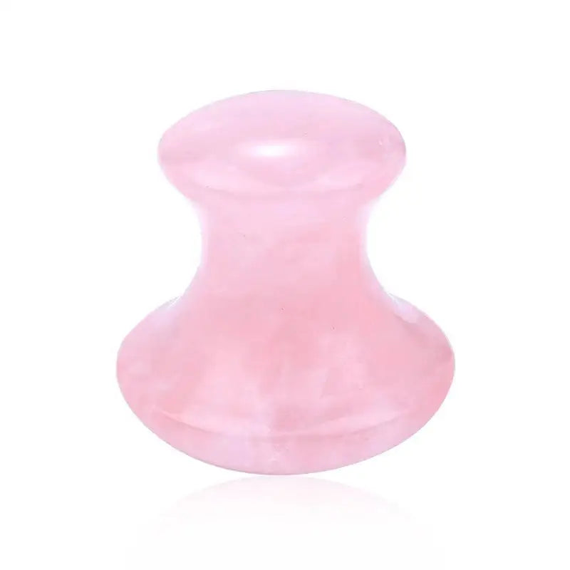 Rolo facial de quartzo rosa formato cogumelo com gua sha