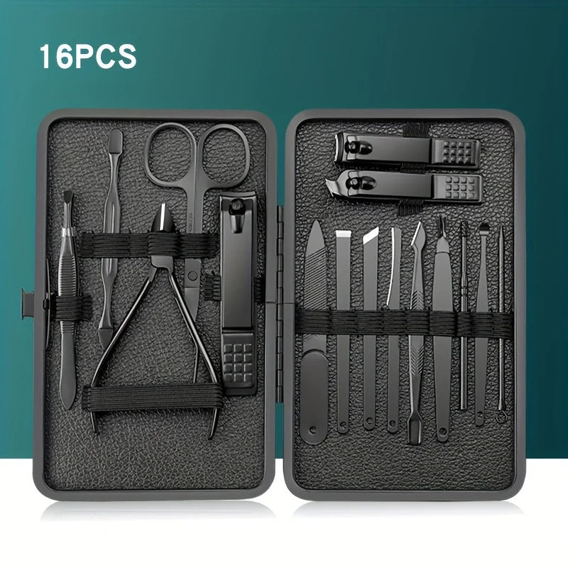 Kit manicure profissional com estojo de couro