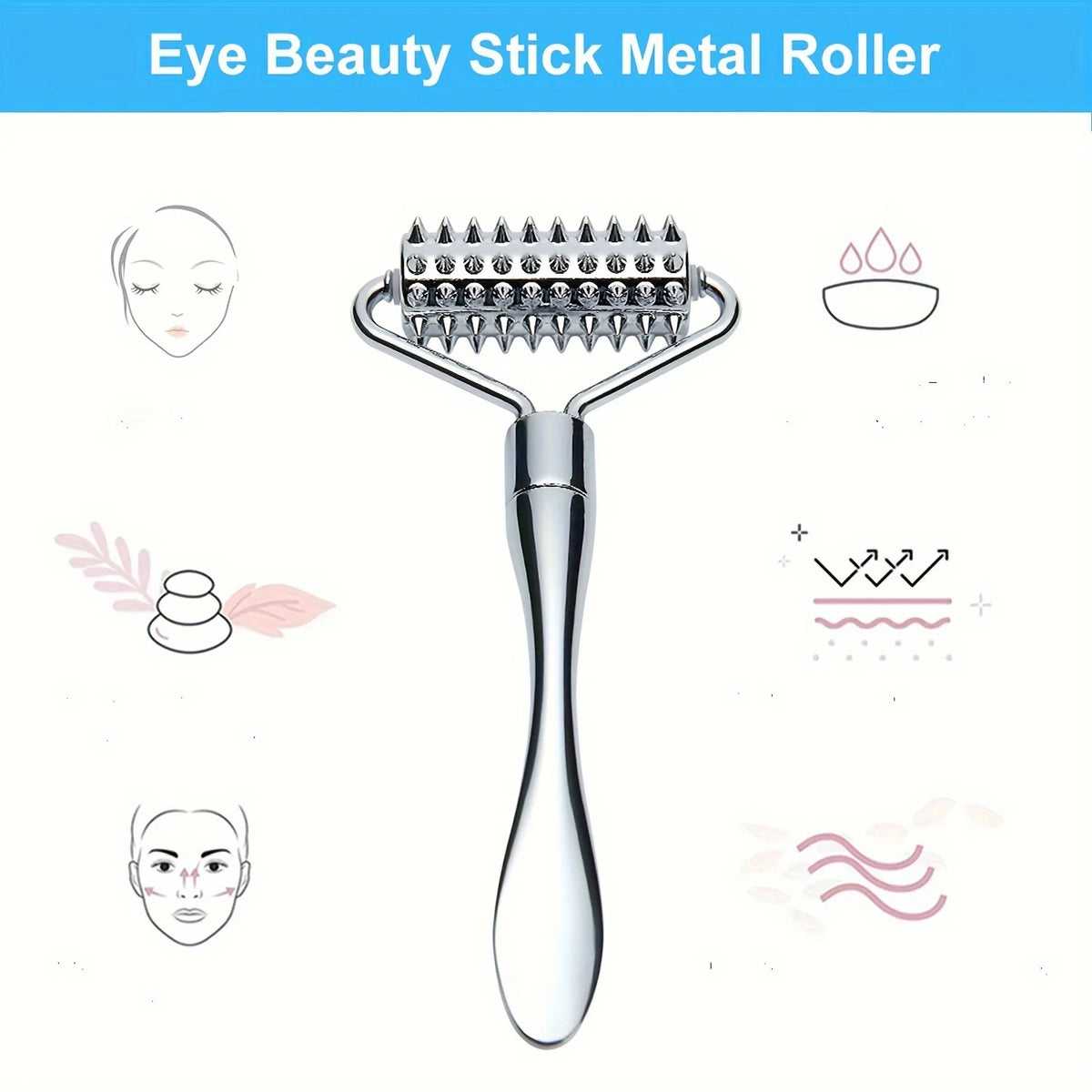Rolo massageador facial de aço inox com gua sha