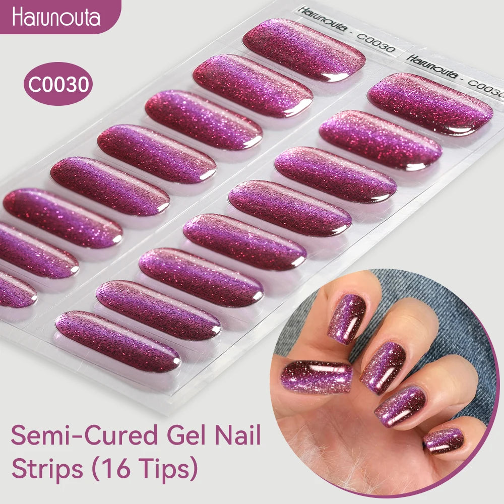 Adesivos de unha em gel semicurado (efeito aurora)