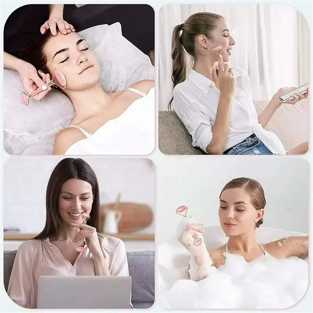 Kit massageador facial duplo com gua sha de coração