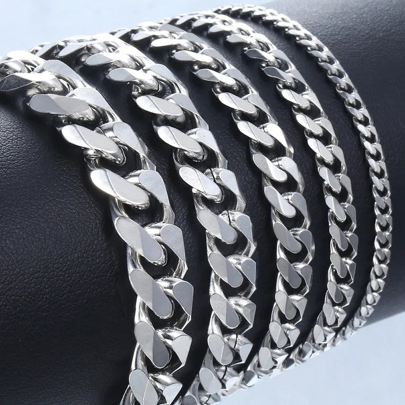 Pulseira masculina corrente cubana de aço inox