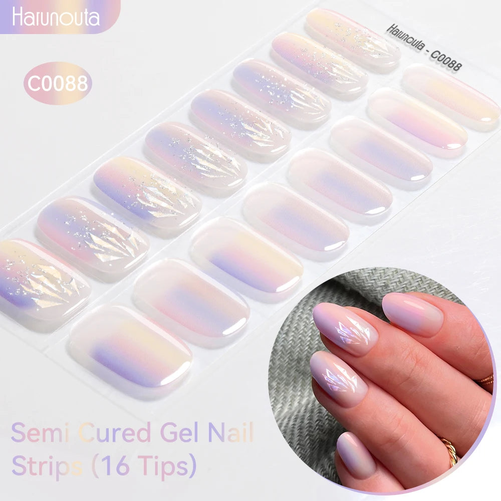 Adesivos de unha em gel semicurado (efeito aurora)