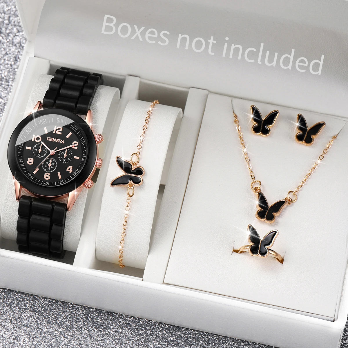 Kit relógio feminino com pulseiras e acessórios