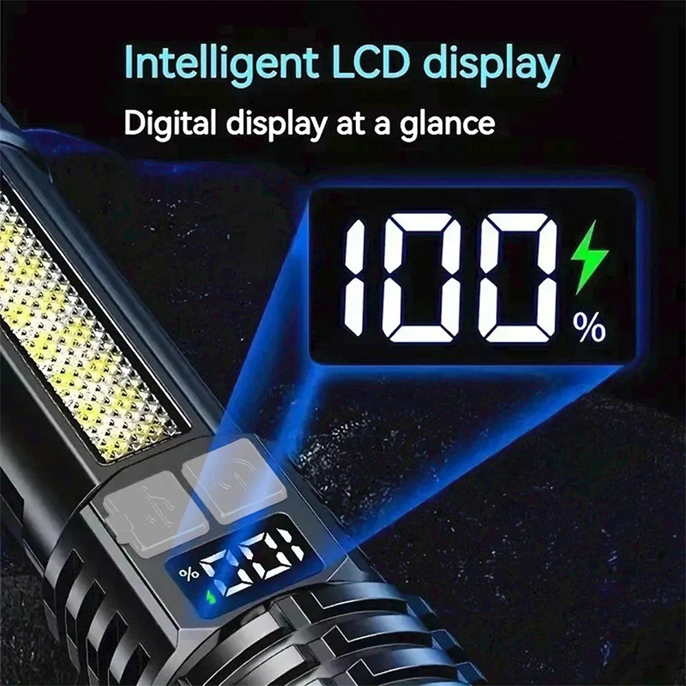 Lanterna LED potente recarregável com luz lateral