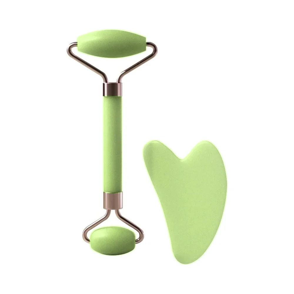 Kit massageador facial duplo com gua sha de coração