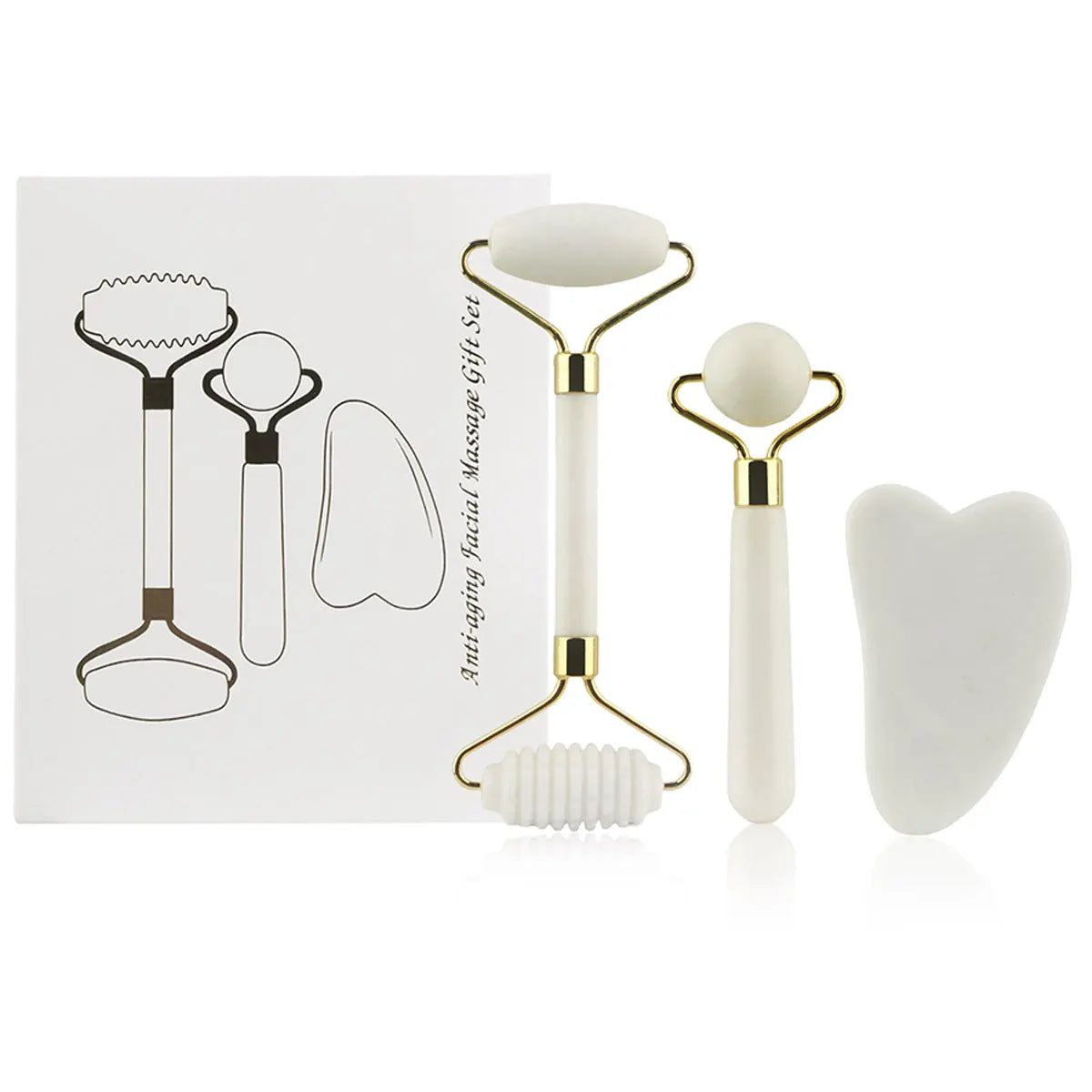 Kit 3 em 1 rolo facial e gua sha