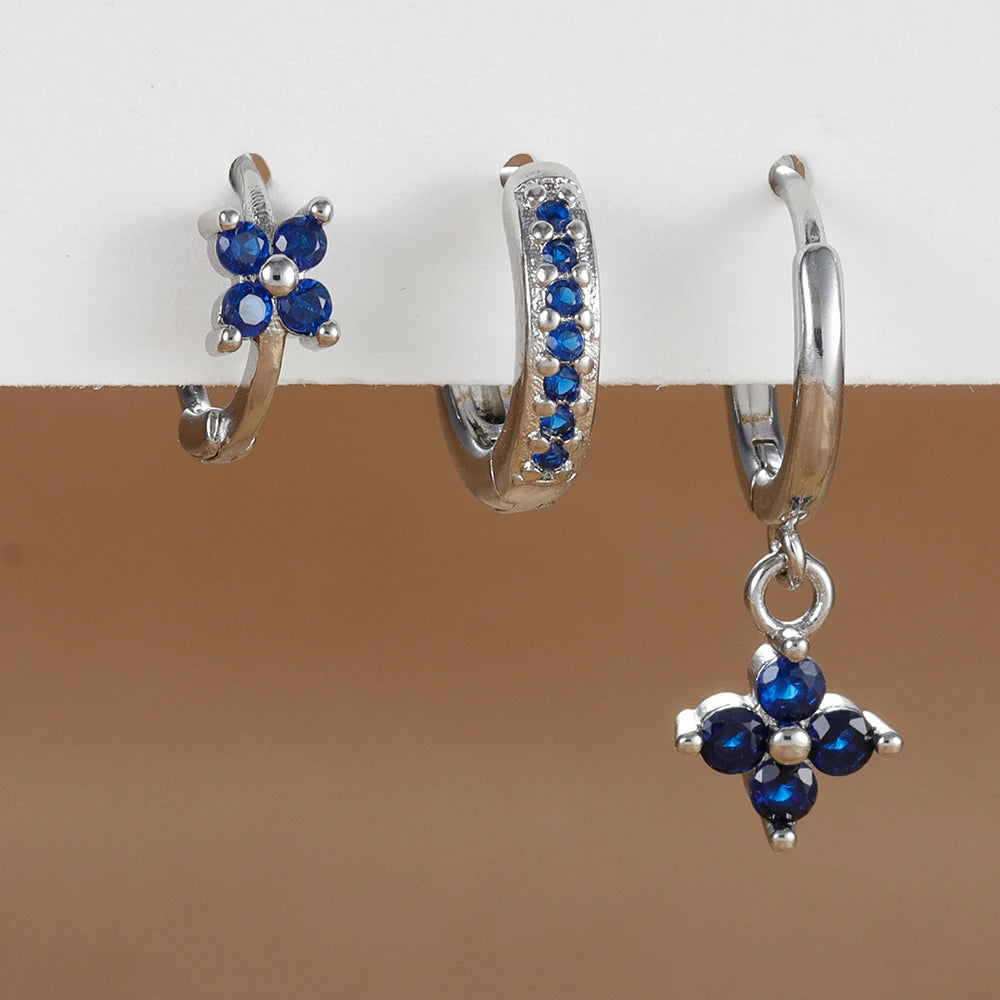 Kit 3 pares de brincos de flor com cristal