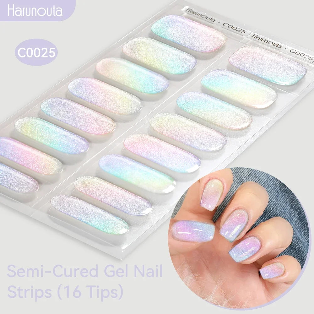 Adesivos de unha em gel semicurado (efeito aurora)
