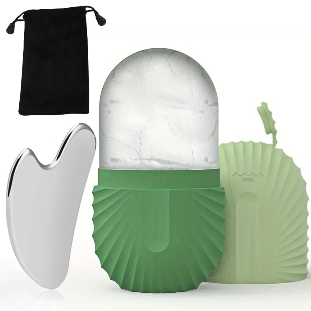 Kit gua sha e rolo de gelo facial em aço inox reutilizável