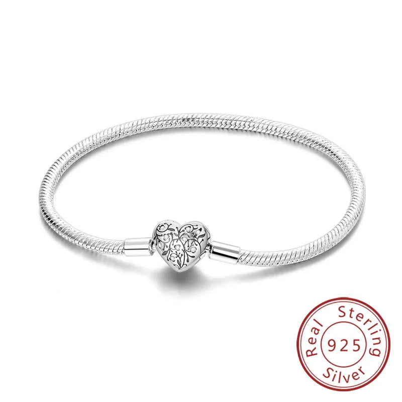 Pulseira de berloques em prata 925 com corações