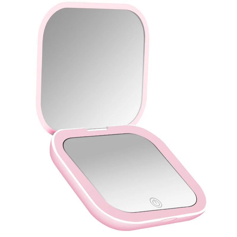 Espelho de bolso com luz LED e aumento 2x
