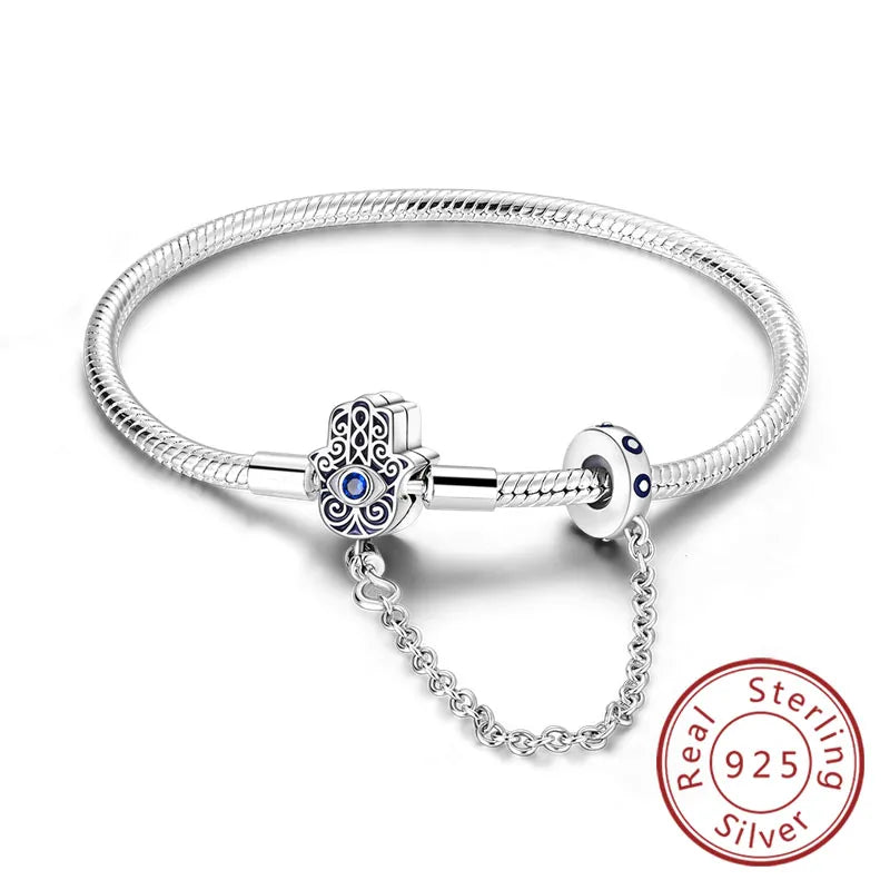 Pulseira de berloques em prata 925 com corações