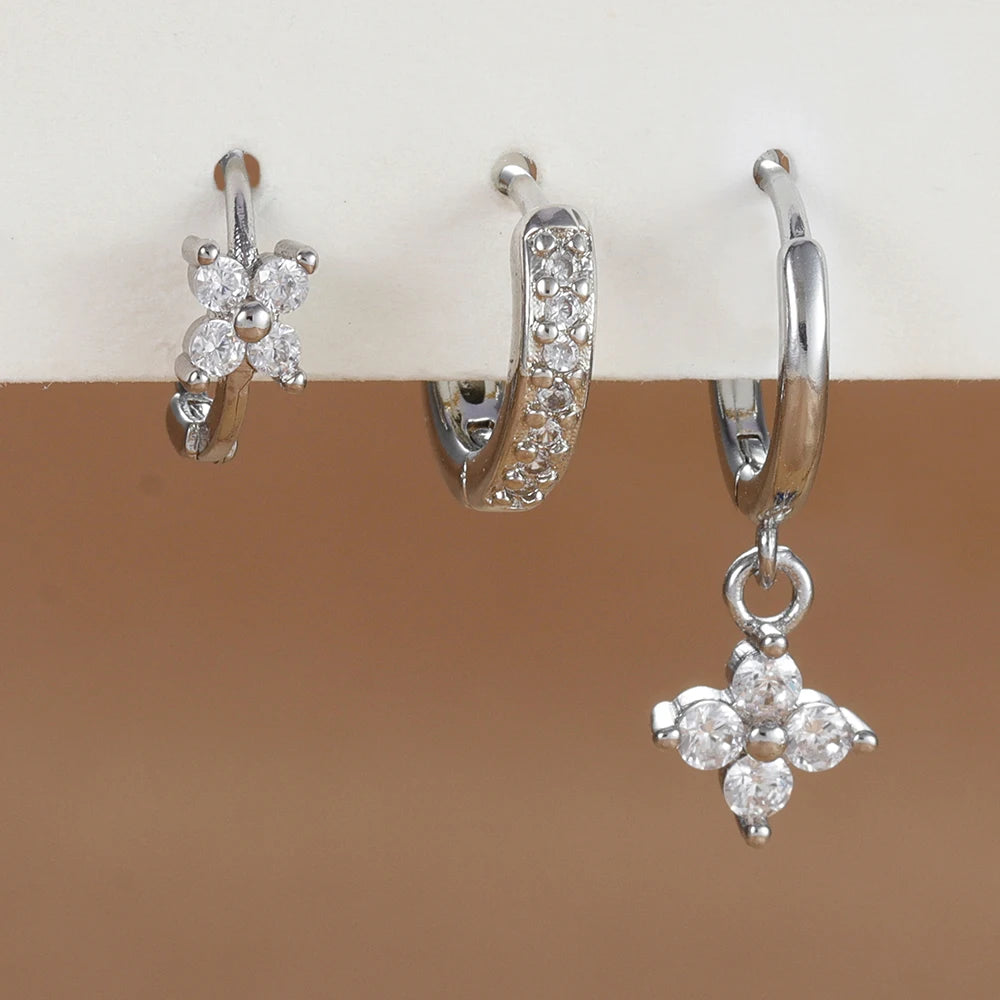 Kit 3 pares de brincos de flor com cristal
