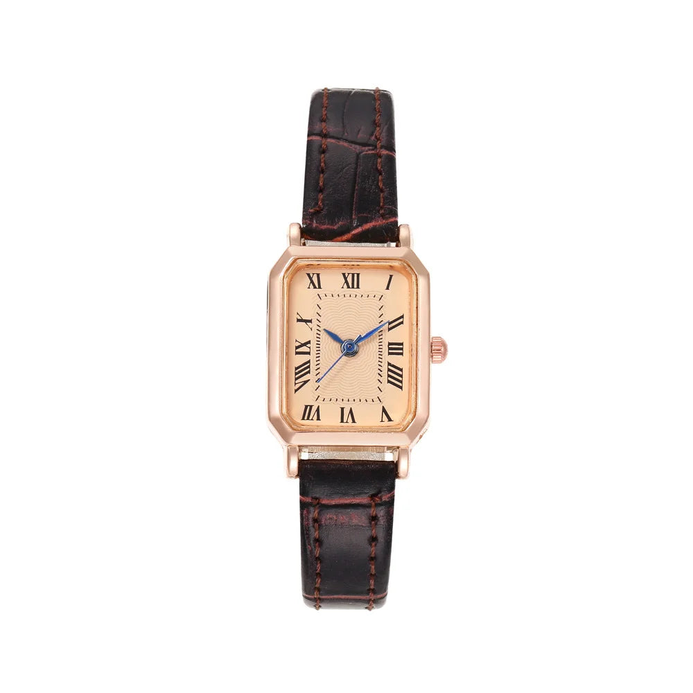Relógio feminino quadrado retrô com pulseira de couro