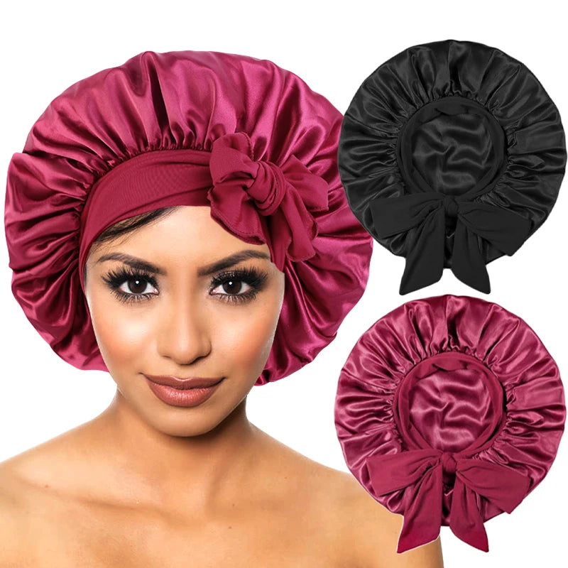 Touca de cetim para cabelo com faixa elástica larga